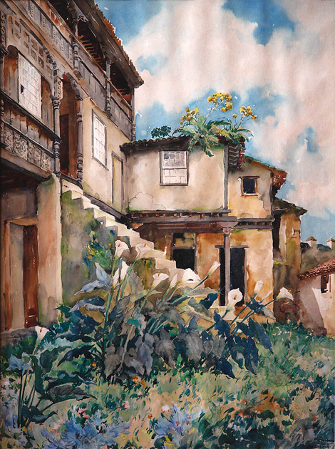 Antiguo jardn del Palacio de Lercaro, La Laguna. Acuarela de Francisco Bonnn