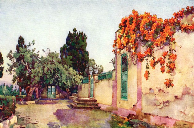 Entrada principal de la Casa de la Paz, Puerto de la Cruz, según acuarela de Ella du Cane, 1911