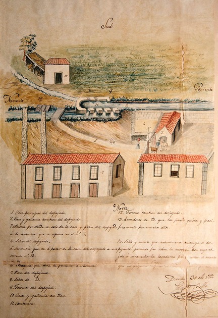 Documento gráfico sobre un litigio en Arucas. Silvestre Bello Artiles, entre 1857 y 1859. Tinta y aguada. Archivo Histórico Provincial de Las Palmas.