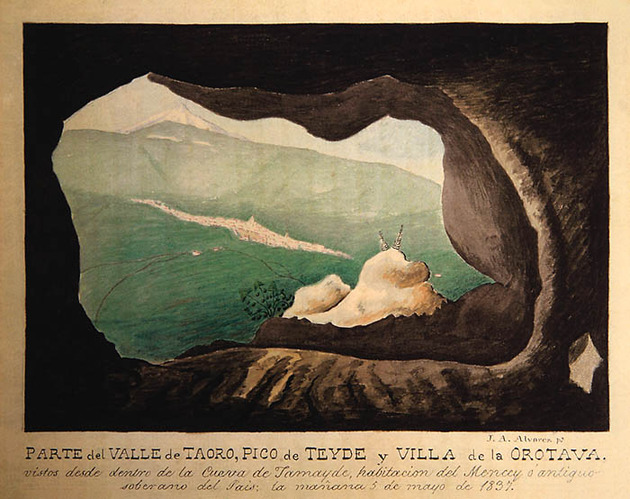 Parte del valle de Taoro, pico de Teide y villa de La Orotava, 1837. José Agustín álvarez Rixo.