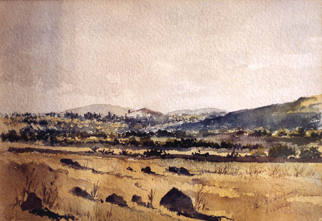 Paisaje de Gran Canaria. Eduardo Rodríguez Nú馿z. Acuarela