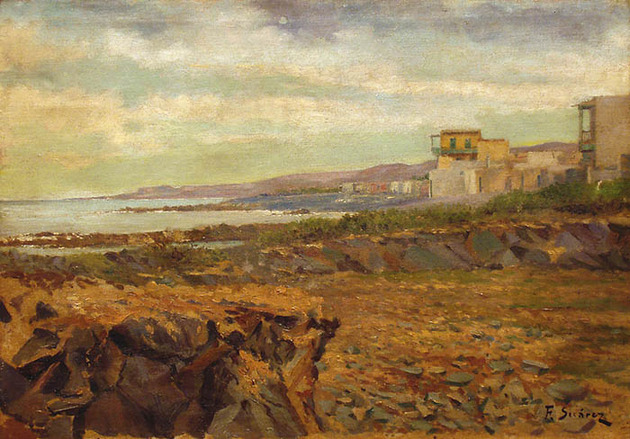 San Cristobal más hacia el sur: Playa de los barquitos, 1910. Francisco Suarez León. óleo sobre lienzo.